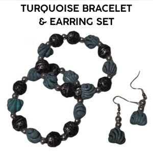 🫟 3/$12 🫟 Turquoise and Dark Chromy Silver Bracelet & Earring Set
